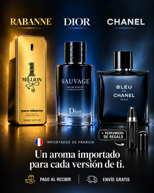 Set de 3 Perfumes de Lujo Masculinos + Perfumero GRATIS